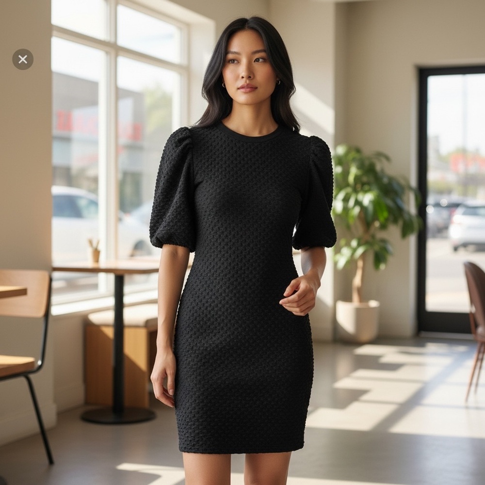 Chic Black Textured Midi Dress